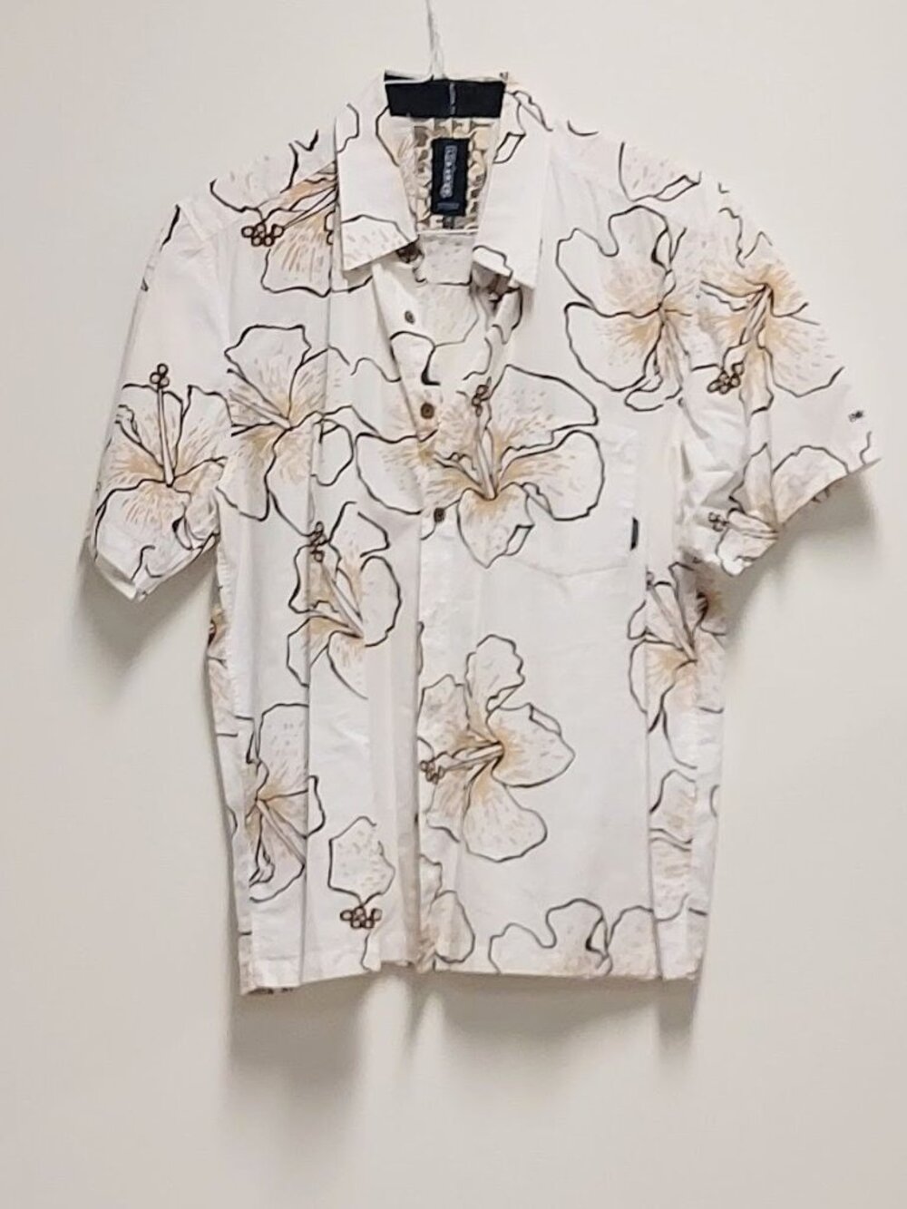 [VTG] 90's Billabong Cream/Brown Floral Hawaiian Button-down Camp Shirt Size: M